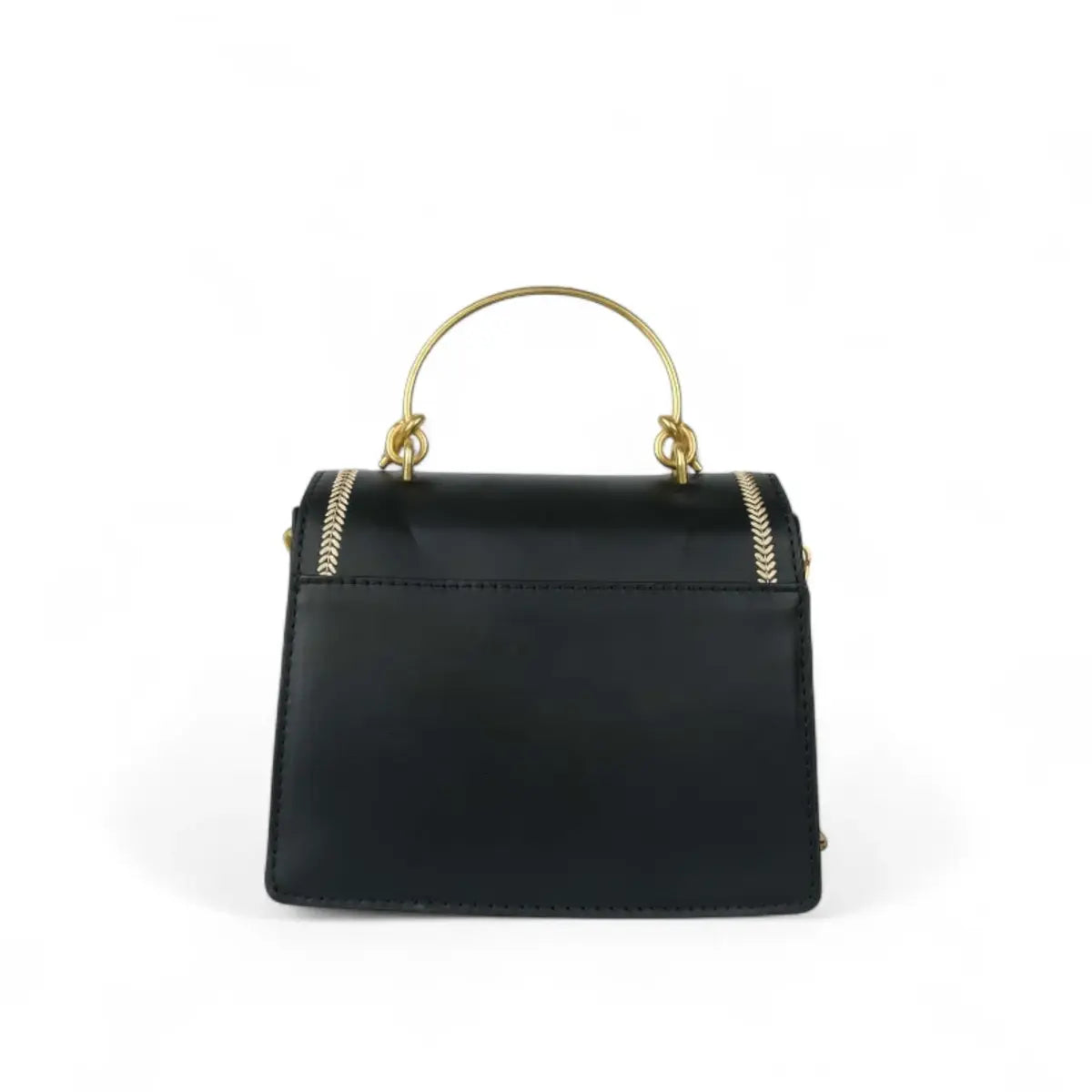 Vista traseira da Bolsa Esmeralda Dourada, bolsa transversal feminina pequena com couro PU e detalhes dourados