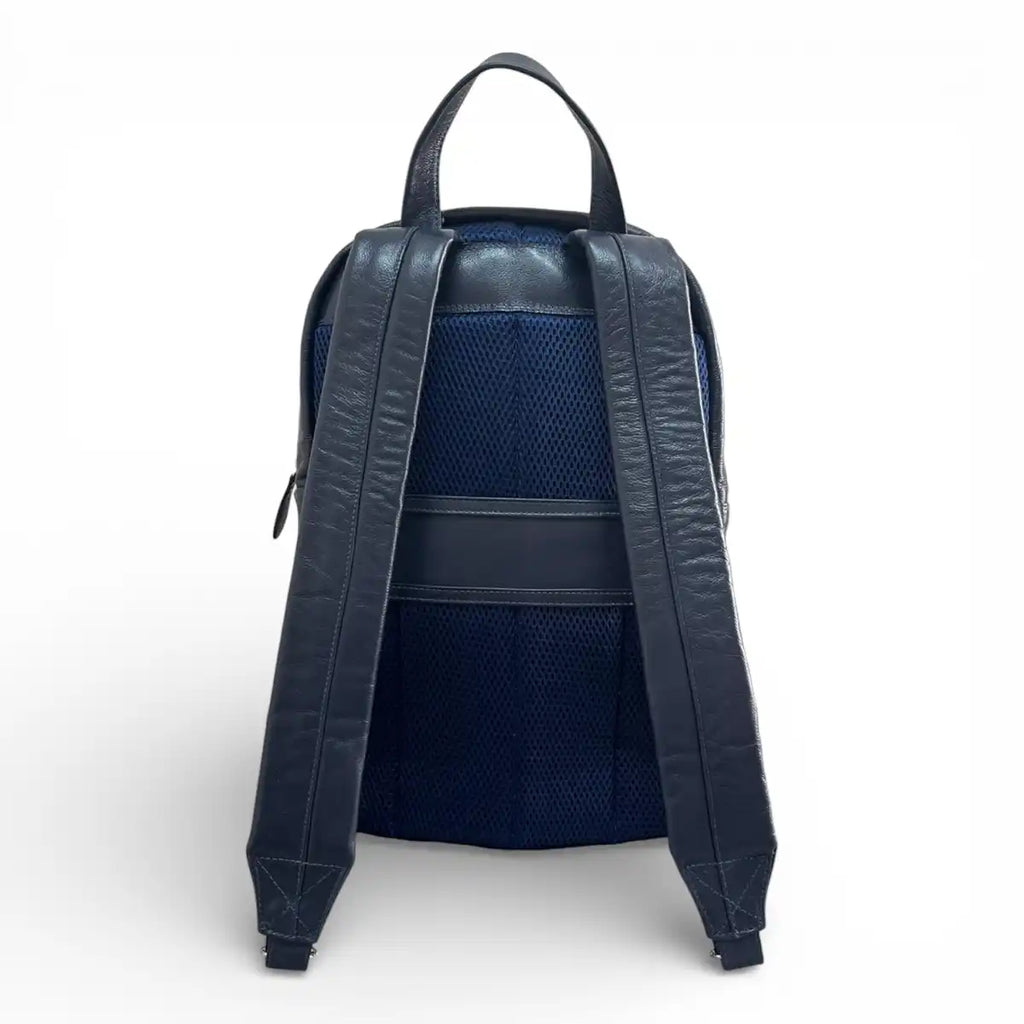 Mochila Couro Legítimo Premium Trabalho - Azul Marinho Unissex