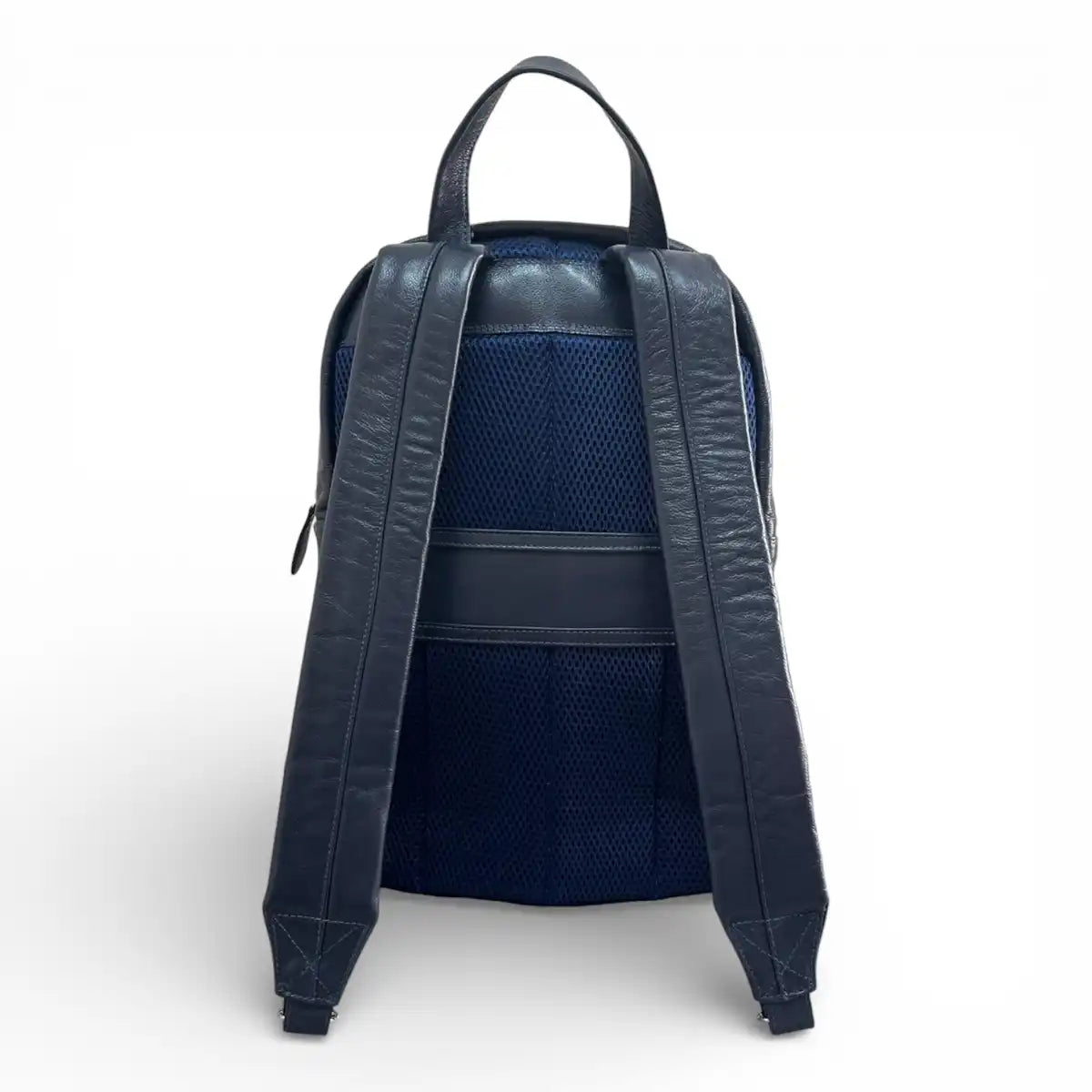 Mochila Couro Legítimo Premium Trabalho - Azul Marinho Unissex