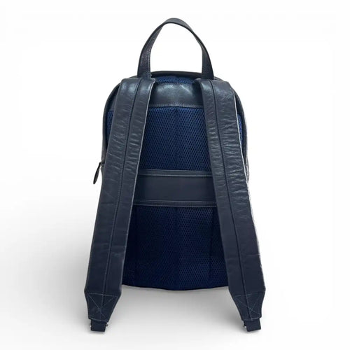 Mochila Couro Legítimo Premium Trabalho - Azul Marinho Unissex