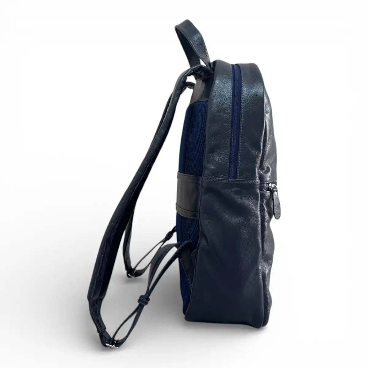 Mochila Couro Legítimo Premium Trabalho - Azul Marinho Unissex