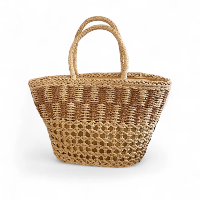 Bolsa de palha feminina Clara tom mais claro – trama artesanal, alças confortáveis para uso na mão ou ombro
