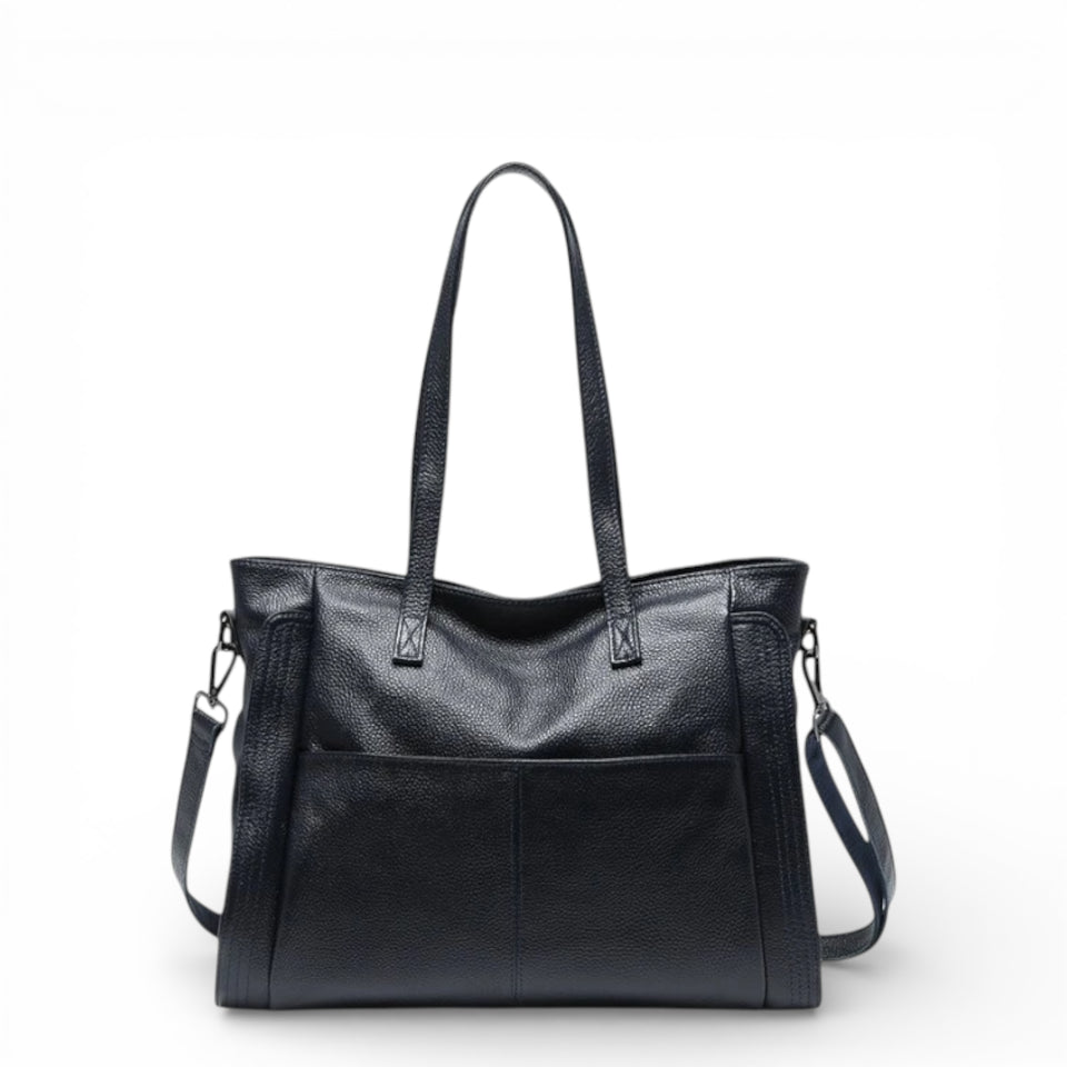 Bolsa feminina Eliana em couro legítimo preta, sofisticada e versátil para diversas ocasiões.