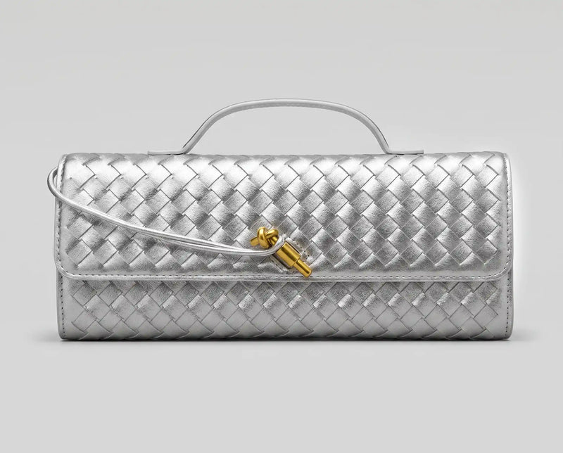 Bolsa Miami Velucci — bolsa feminina transversal alongada em padrão tramado prata