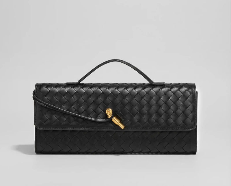 Bolsa Miami Velucci de festa em material trançado com fecho dourado