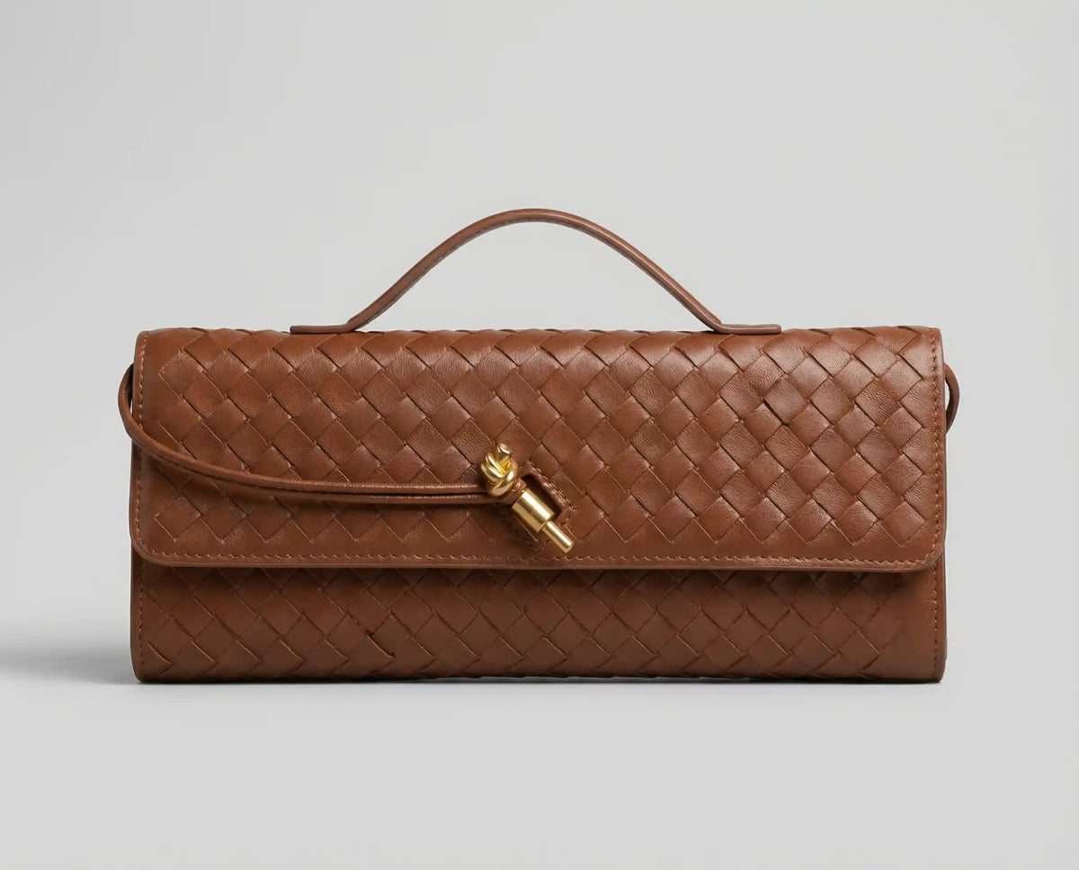 Bolsa Miami Velucci — vista frontal da bolsa miami feminina trançada cor marrom