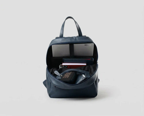 Mochila Couro Legítimo Premium Trabalho - Azul Marinho Unissex