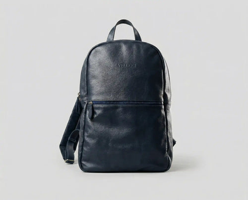 Mochila Couro Legítimo Premium Trabalho - Azul Marinho Unissex