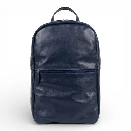 Mochila Couro Legítimo Premium Trabalho - Azul Marinho Unissex