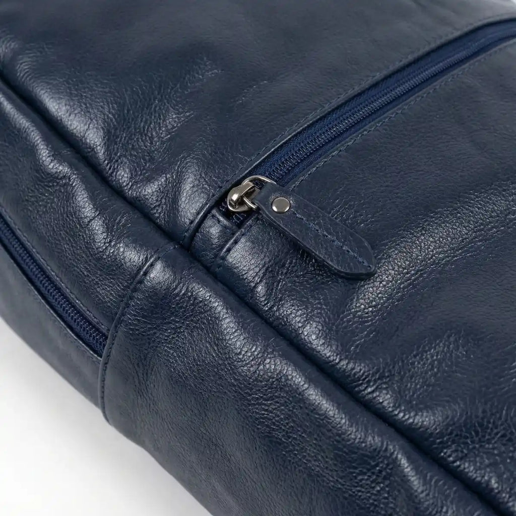 Mochila Couro Legítimo Premium Trabalho - Azul Marinho Unissex