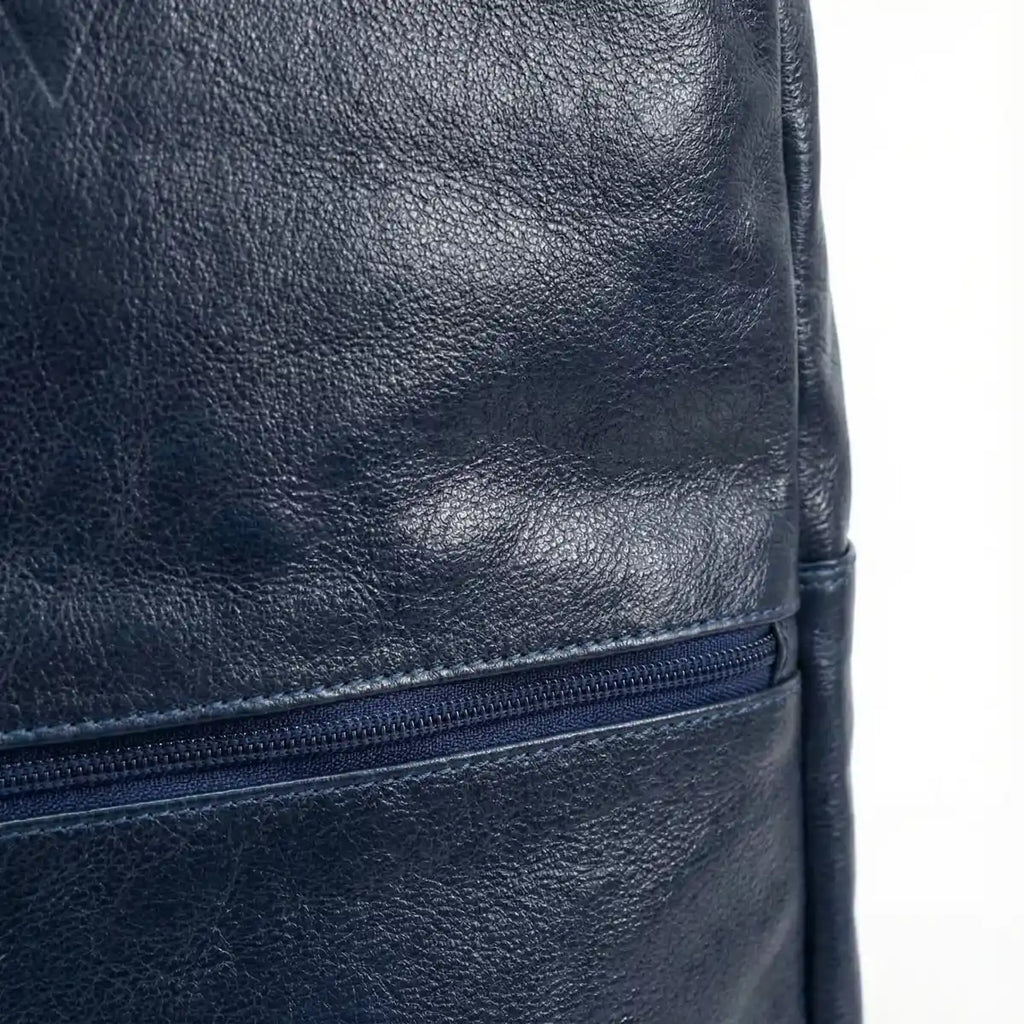 Mochila Couro Legítimo Premium Trabalho - Azul Marinho Unissex