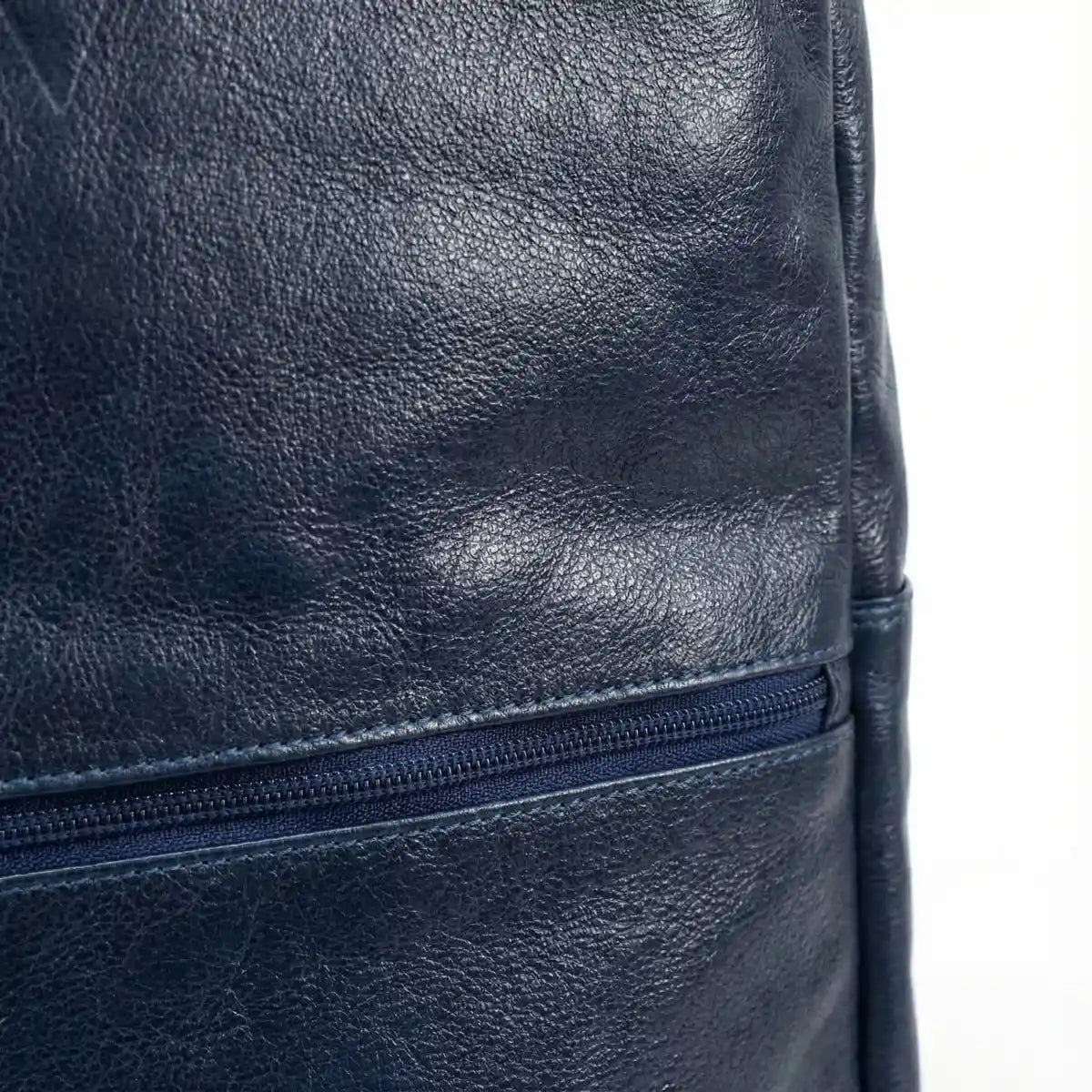 Mochila Couro Legítimo Premium Trabalho - Azul Marinho Unissex