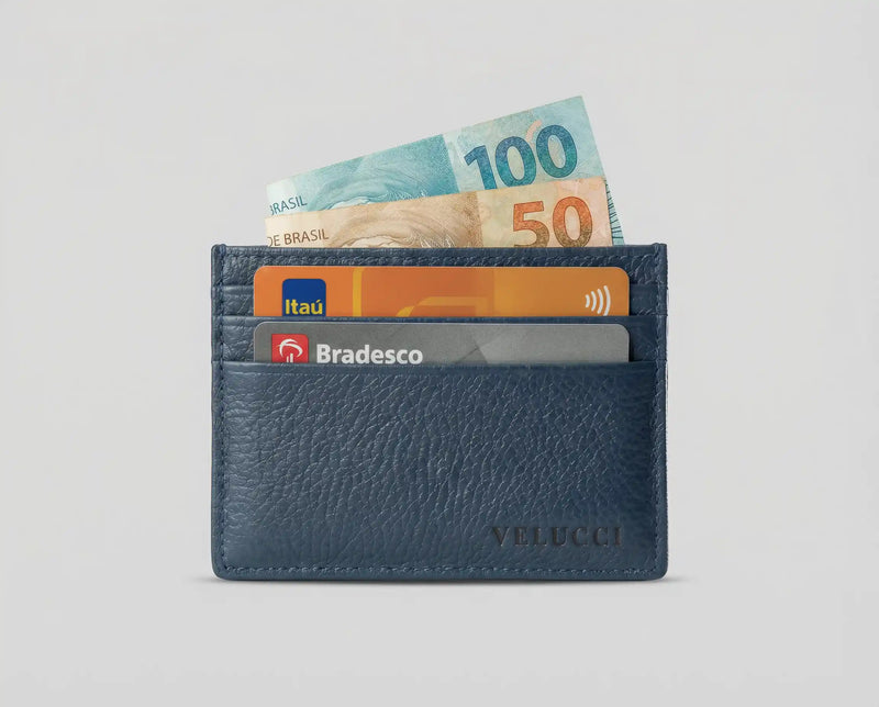 Porta cartão minimalista Velucci — design slim ideal para CNH e notas dobradas