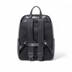 Mochila Aligator em couro legítimo preta, vista traseira com alças reforçadas e design ergonômico.