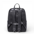 Mochila Aligator em couro legítimo preta, vista traseira com alças reforçadas e design ergonômico.